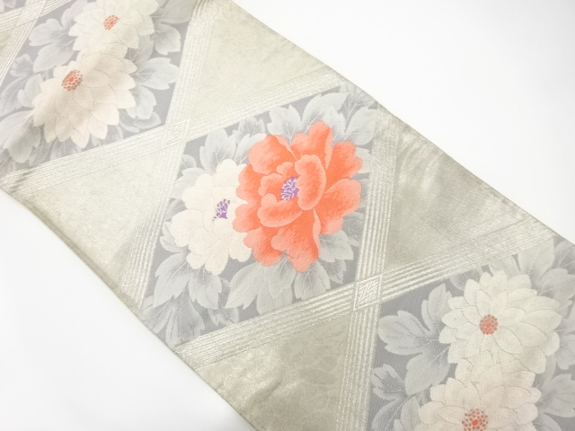 JAPANESE KIMONO / ANTIQUE FUKURO OBI / SILK / WOVEN KIKU